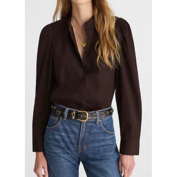 Madewell Tops - NWT Madewell Size XXS Brown Puff-Sleeve Button-Up Shirt Long Sleeve 100% Cotton